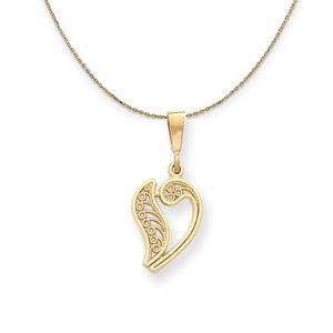 14k Yellow Gold, Maci, LG Filigree Script Initial V Necklace - 18 Inch
